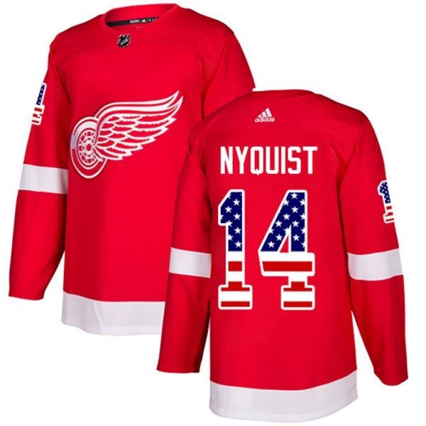 Kinder Detroit Red Wings Eishockey Trikot Gustav Nyquist #14 Rot USA Flag Fashion Authentic